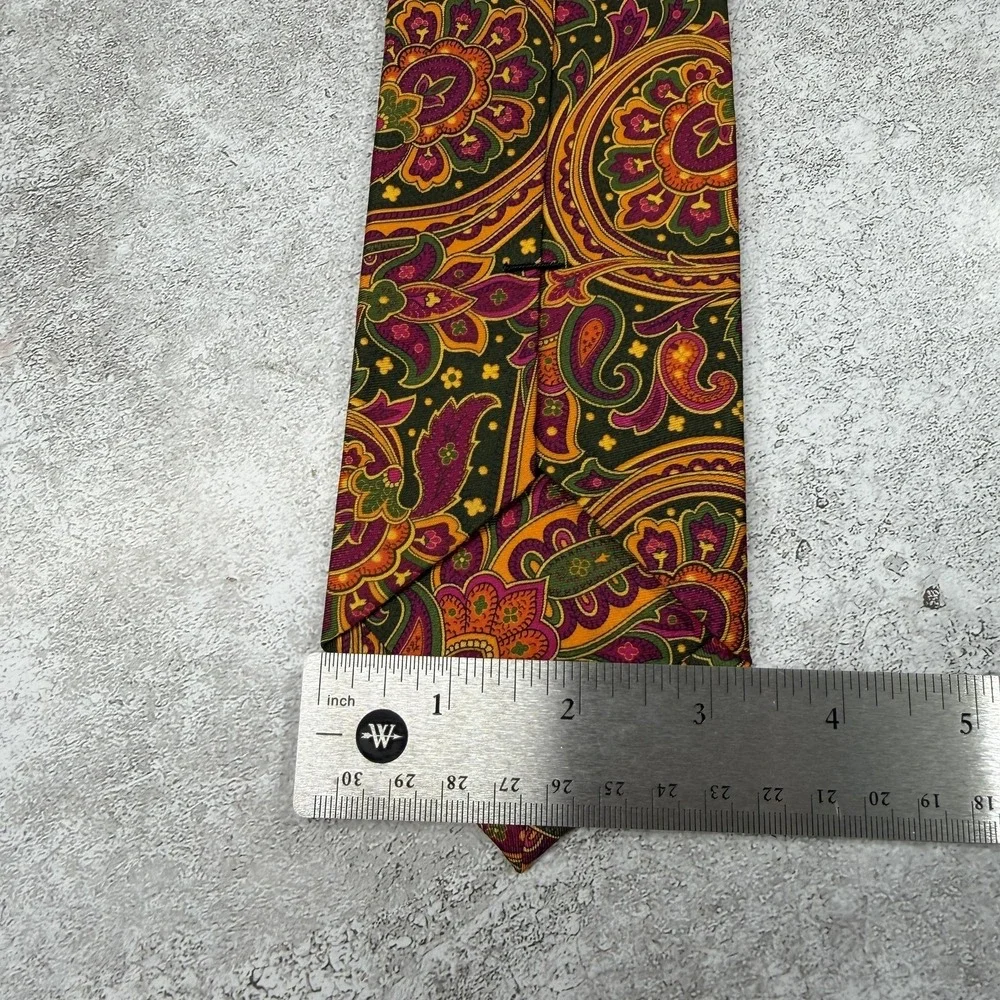 Beau‎ Ties Ltd Silk Tie Mens OS Green Gold Paisley Made In USA Necktie 60x3.5